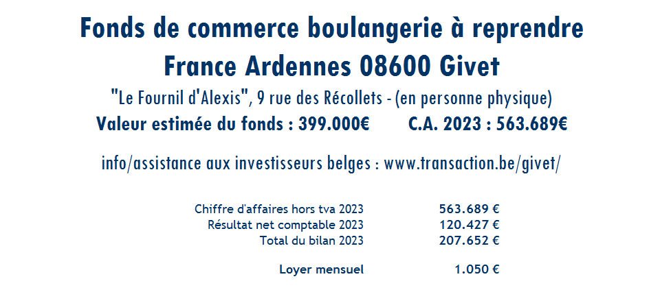 Boulangerie a remettre Givet Le Fournil d'Alexis 11-2024